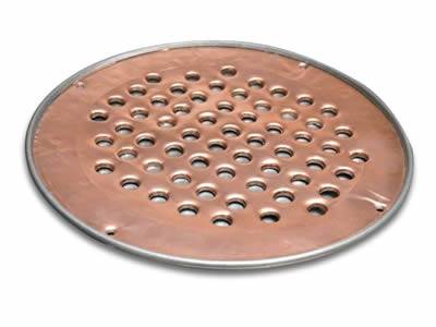 Copper perforated filter disc with unified, round and micro holes has wrapped edge.