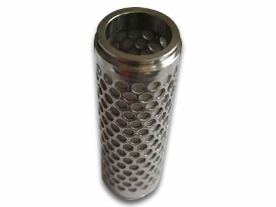 The picture shows double-layer perforated filter elements with inner woven layer.