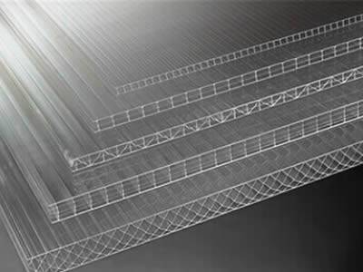 Five pieces of multiwall polycarbonate sheet for sound barrier.