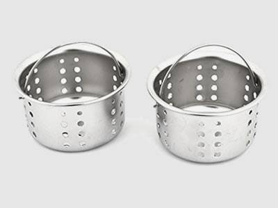 The picture shows basket shaped perforated filter bowl on the white background.