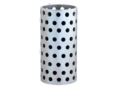 Perforated liner with punched holes in staggered pattern.