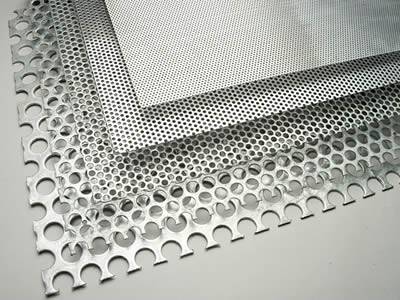 Some perforated metal infill panels with no margin  have different sizes of holes.
