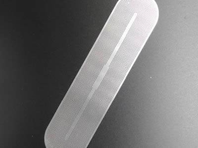 Strip-shaped perforated filter disc with round and micro holes.